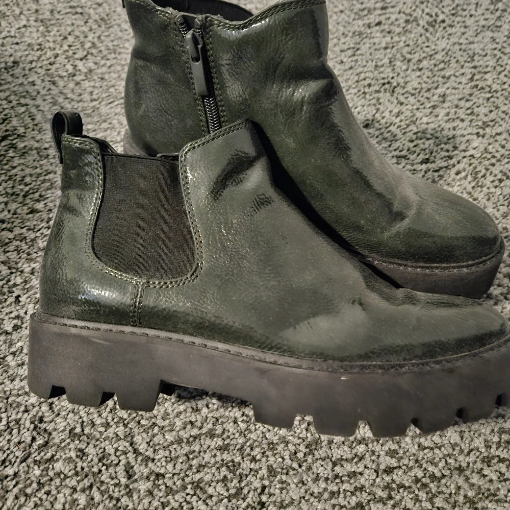 Franco Sarto Glossy Olive Patent Chelsea Lug Booties